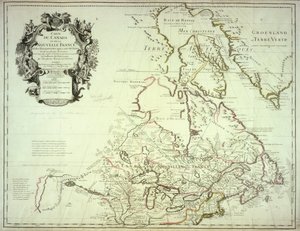 カナダの地図、パリ発行、1703年（手描きの彫刻）